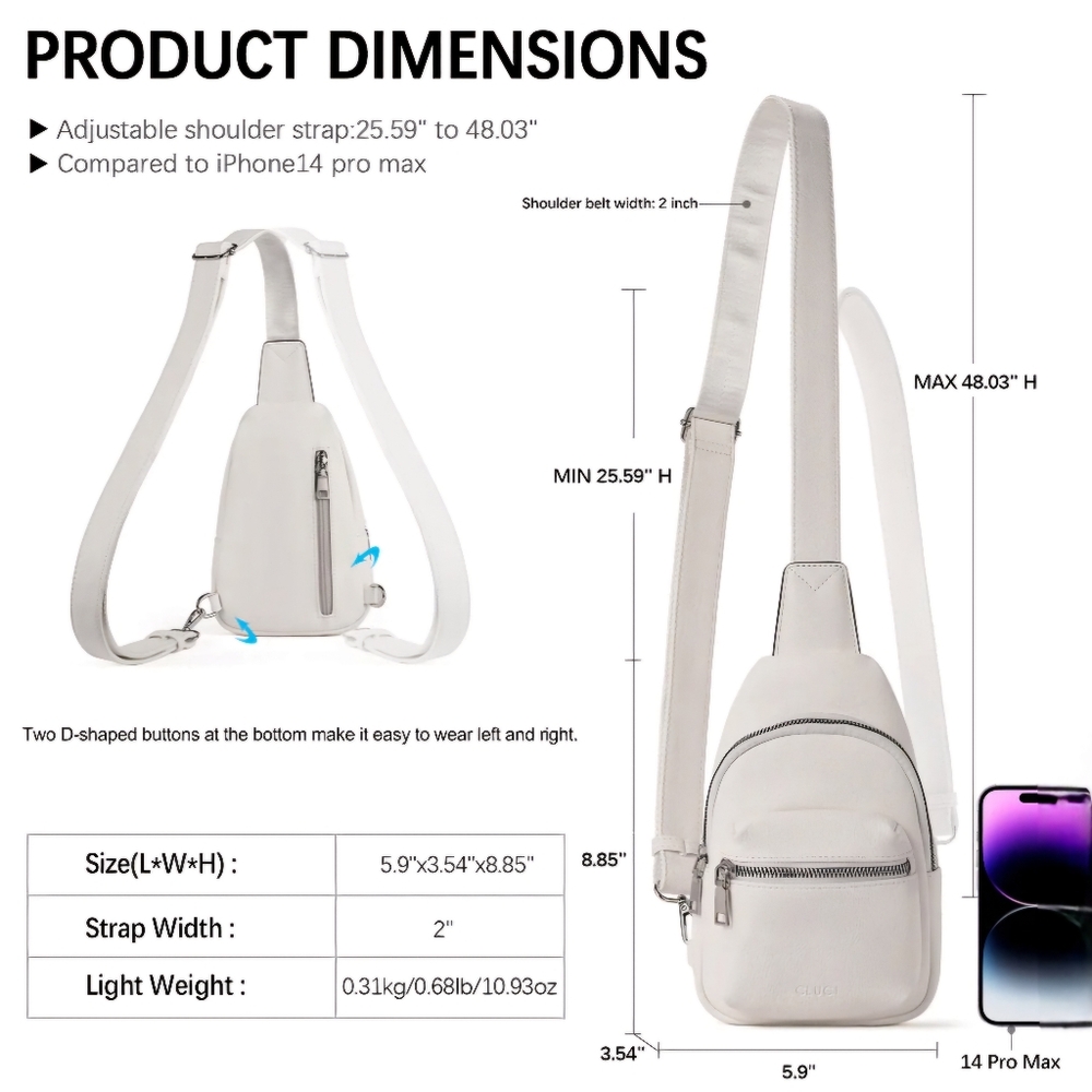 NWT White Small Sling Bag PU Leather Crossbody Fanny Pack Chest Bag - Picture 3 of 12